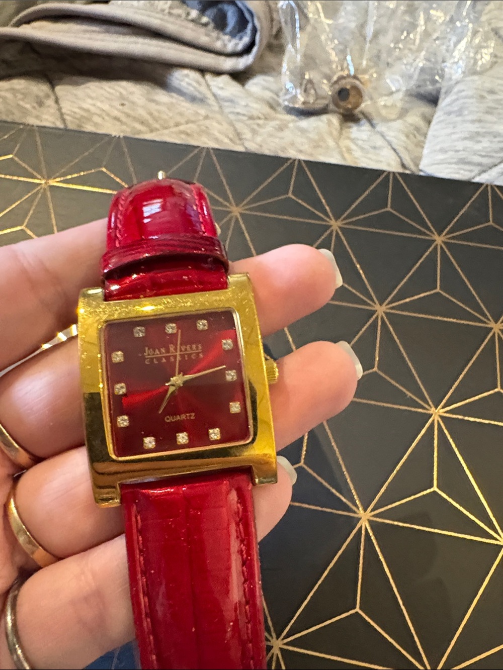 Red Patent Leather Gold-Tone Women's Watch